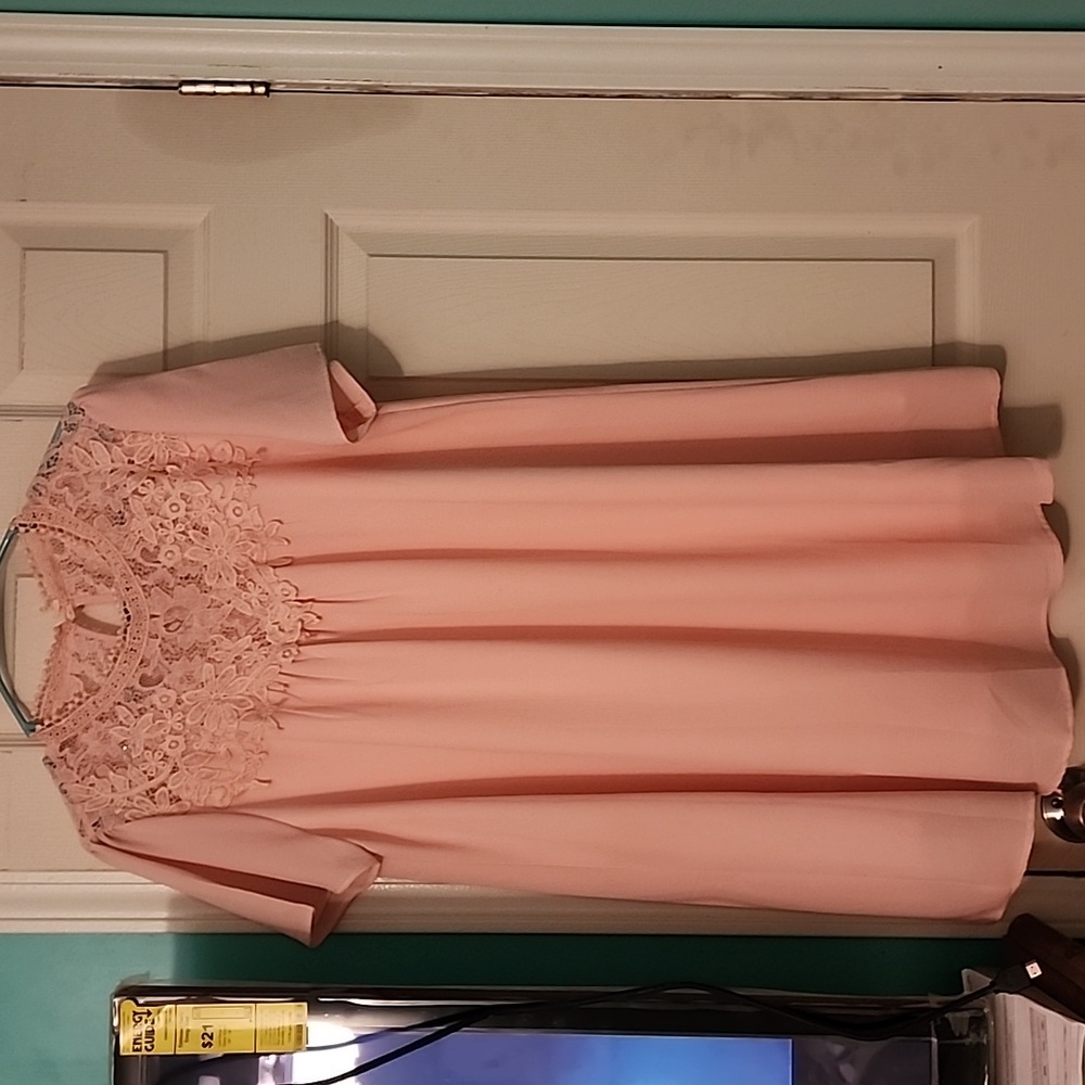 Dress by Andre peachy pink size large fully lined lace detail on front and back